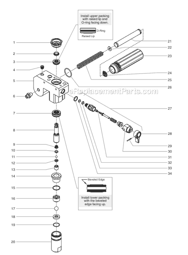 Fluid Section Assembly Diagram and Parts List for 640IX 765-3035 Titan Sprayer