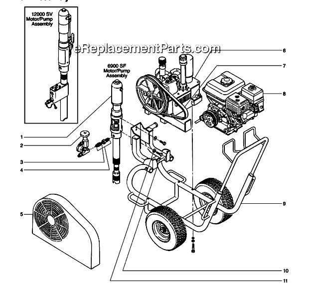 Main Assembly Diagram and Parts List for 6900SF 600-161 Titan Sprayer
