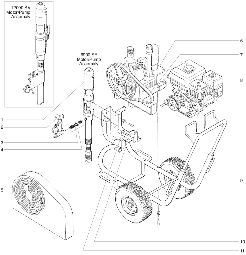Powrtex 6900sf / 12000sv Main Assembly Diagram and Parts List for 6900SF-12000SV  Titan Paint Sprayer