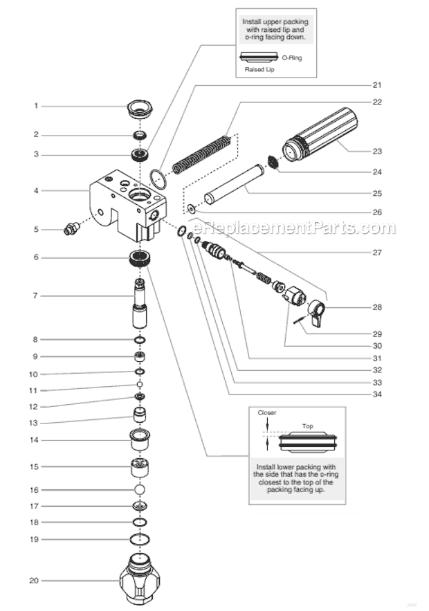 Fluid Section Assembly Diagram and Parts List for 740IX 800-1030 Titan Sprayer