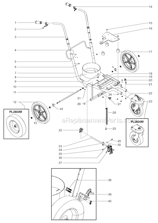 Cart Assembly Diagram and Parts List for 2800M  Titan Paint Sprayer