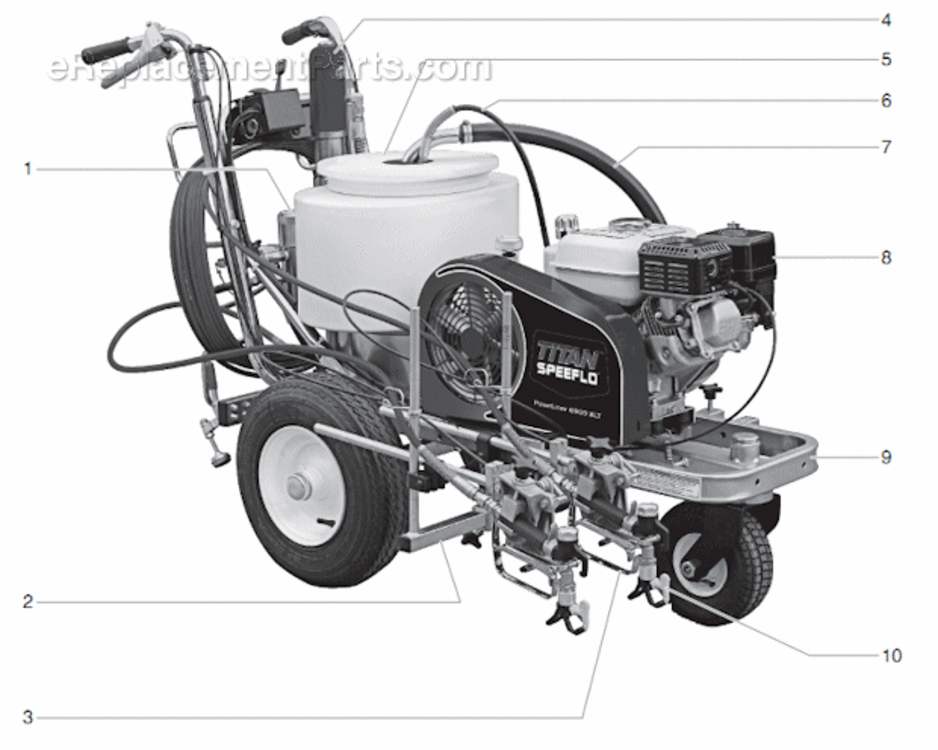 Main Assembly Diagram and Parts List for 6900XLT 759-692 Titan Paint Sprayer