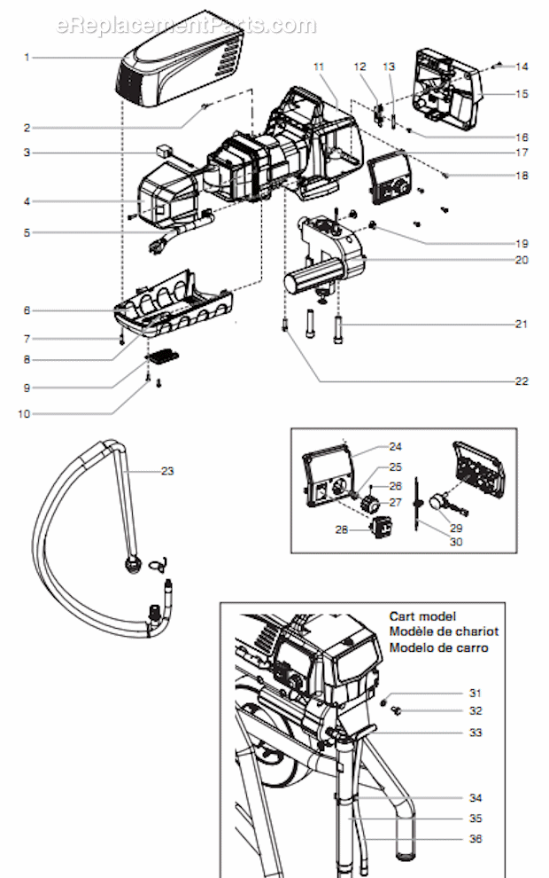 Main Assembly Diagram and Parts List for 540 805-001 Titan Sprayer
