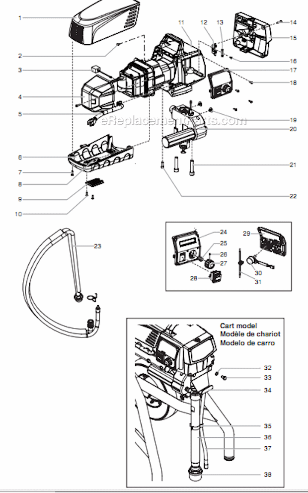 Main Assembly Diagram and Parts List for 640 805-004 Titan Sprayer