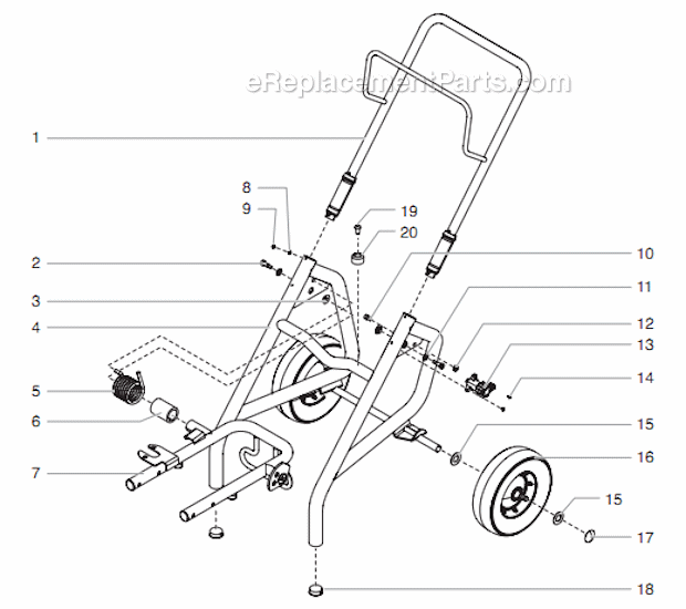 Upright Cart Assembly Diagram and Parts List for 740HIGHRIDER 805-007 Titan Sprayer