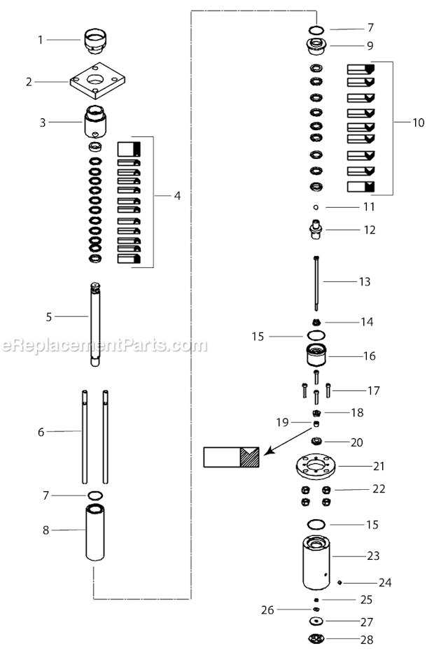 Fluid Section Diagram and Parts List for POWRRAM251 820-100 Titan Paint Sprayer