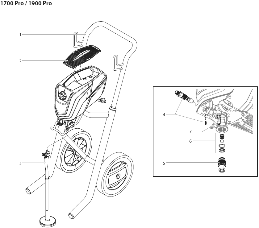 Main Assembly Diagram and Parts List for 1700PRO-1900PRO  Titan Paint Sprayer
