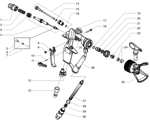 Capspray Gm3600 Reversible Tip Spray Gun Diagram and Parts List for CAPSPRAY-GM3600  Titan Sprayer