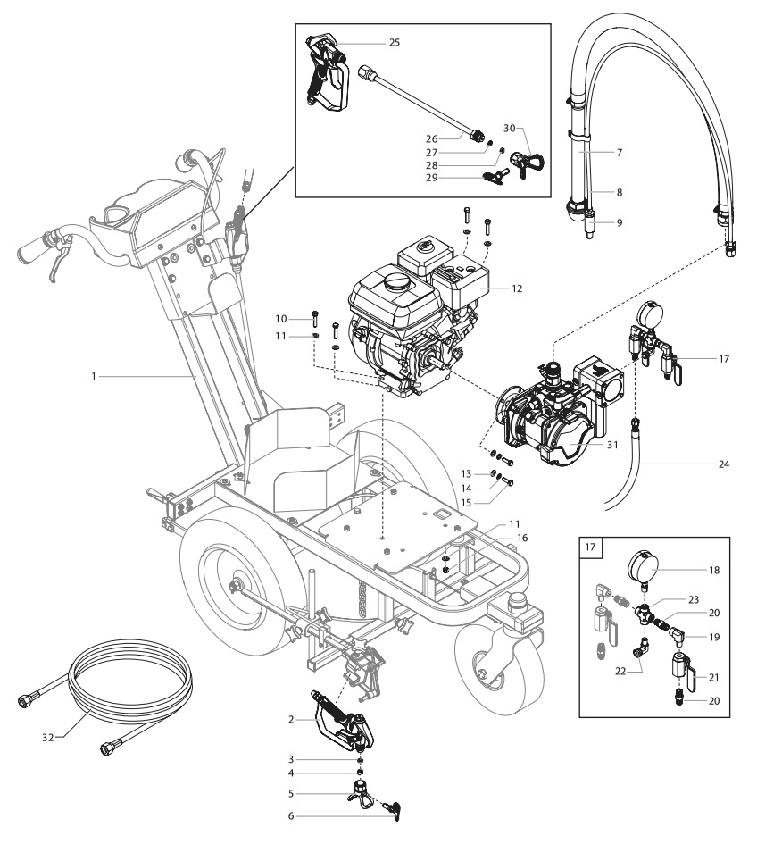 Powrliner 3500s Main Assembly Diagram and Parts List for 3500-3500S  Titan Paint Sprayer