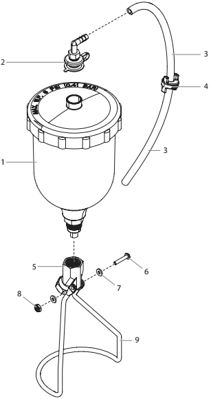 Capspray Maxum Elite Top Feed Cup Assembly Diagram and Parts List for CAPSPRAY-MAXUMELITEHVLP  Titan Sprayer