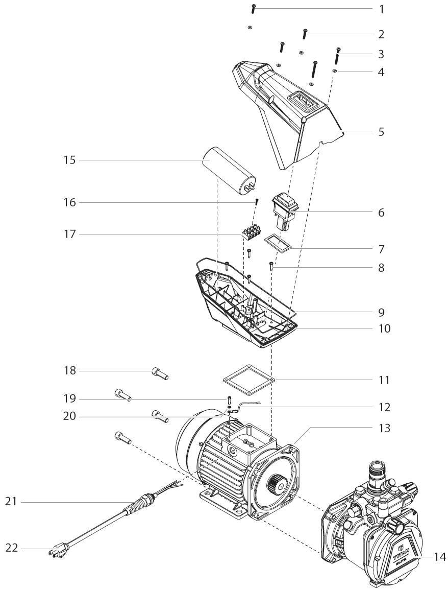 Elite 3000 Motor/Pump Assembly Diagram and Parts List for 3000  Titan Paint Sprayer