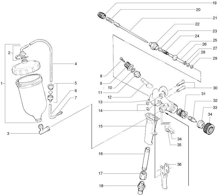 Turbine Top Feed Gun Diagram and Parts List for 0277055  Titan Sprayer