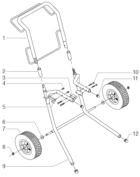 550xc High Rider Frame Assembly (P/N 702-125) Diagram and Parts List for 550XC  Titan Paint Sprayer