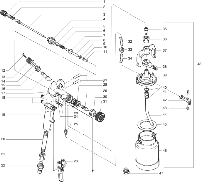 Capspray Maxum Ii Turbine Cup Gun Diagram and Parts List for CAPSPRAY-MAXUMIIHVLP  Titan Sprayer