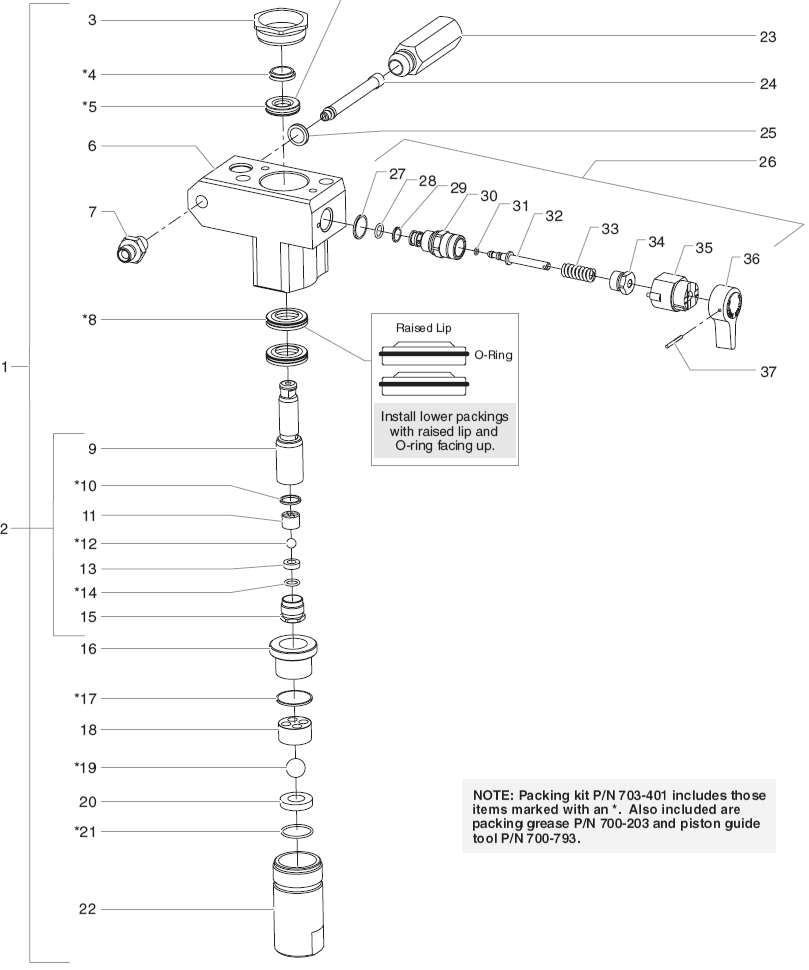 340 Fluid Section Assembly Diagram and Parts List for 340  Titan Paint Sprayer
