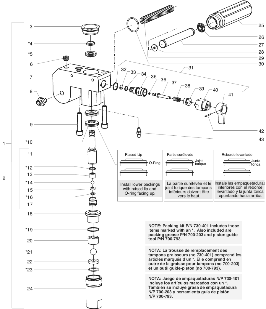Rentspray Plus Fluid Section Assembly Diagram and Parts List for RENTSPRAY Plus Titan Paint Sprayer