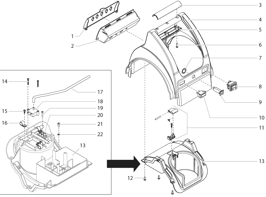 Capspray 75 Upper Housing Assembly Diagram and Parts List for CAPSPRAY-75HVLP  Titan Paint Sprayer