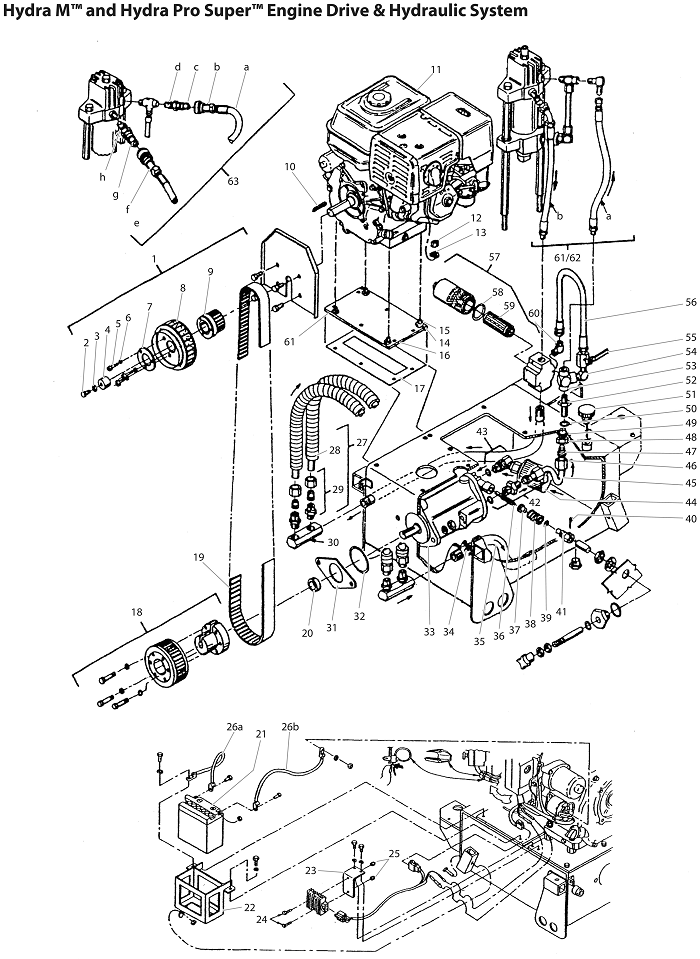 Hydra M And Hydra Pro Super Engine Drive And Hydraulic System Diagram and Parts List for HYDRA-M4000  Titan Paint Sprayer