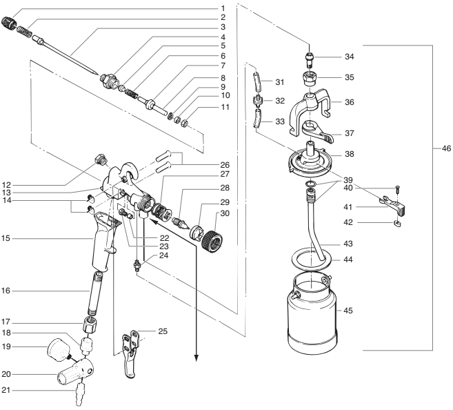 Capspray Maxum Ii Regulator Cup Gun Diagram and Parts List for CAPSPRAY-MAXUMIIHVLP  Titan Sprayer