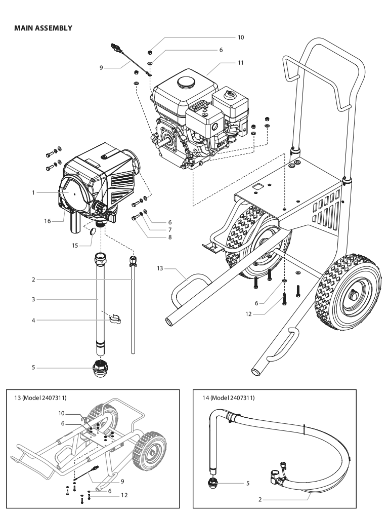 Elite 4500 Main Assembly Diagram and Parts List for ELITE-4500  Titan Paint Sprayer