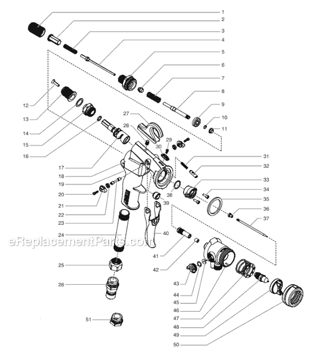 Gun Assembly Diagram and Parts List for MAXUMELITE 0524027 Titan Sprayer