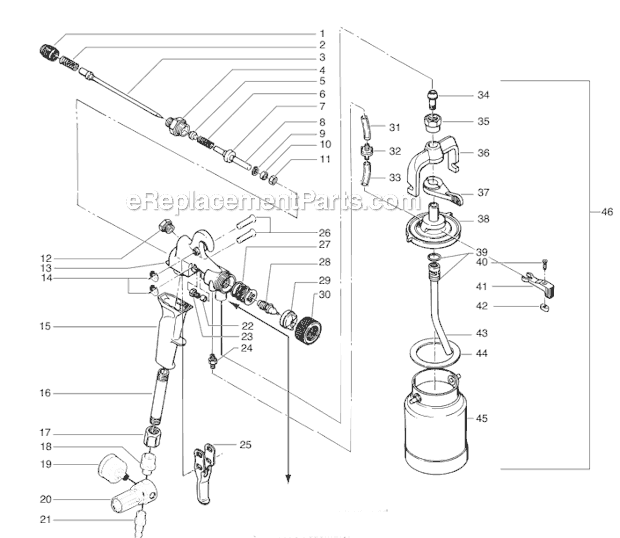 Regulator Cup Gun Diagram and Parts List for MAXUMII 0524041 Titan Sprayer