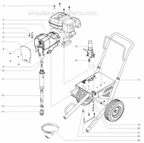 Main Assembly Diagram and Parts List for GPX 0509008 Titan Paint Sprayer