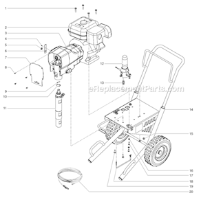 Main Assembly Diagram and Parts List for GPX220 0509023 Titan Paint Sprayer