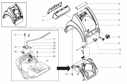 Upper Housing Assembly Diagram and Parts List for 75  Titan Sprayer