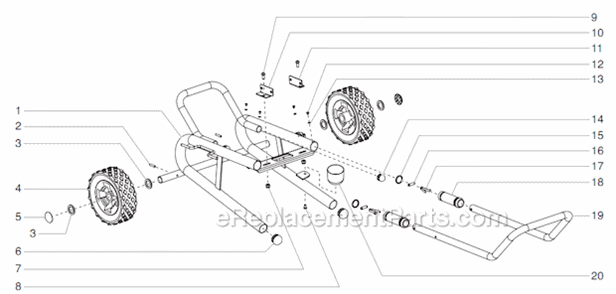 Low Boy Cart Assembly Diagram and Parts List for 500 0552074 Titan Paint Sprayer