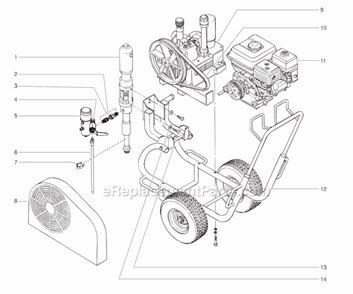 Main Assembly Diagram and Parts List for 12000XLTDI 459-355 Titan Sprayer