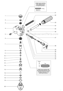 Fluid Section Assembly Diagram and Parts List for 740IX 800-1030 Titan Sprayer