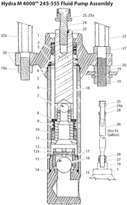 Hydra M4000 245-555 Fluid Pump Assembly Diagram and Parts List for HYDRA-M4000  Titan Paint Sprayer