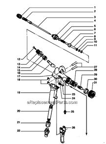 Turbine Pressure Feed Gun Diagram and Parts List for MAXUMII 0524041 Titan Sprayer