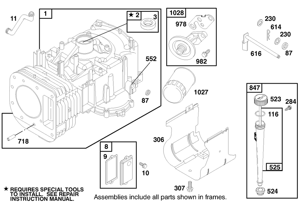 Engine Briggs & Stratton Model 28n777-1174-E1 Diagram and Parts List for 71219 8900001 - 8999999 Toro Lawn Tractor