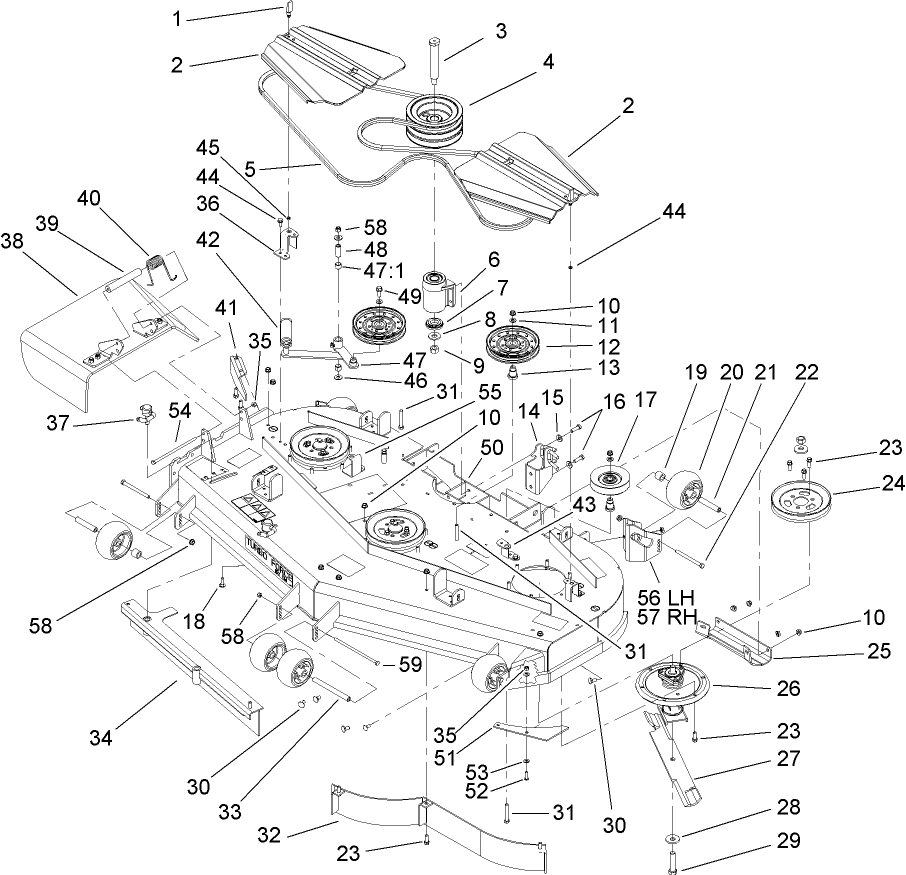 Deck Assembly Diagram and Parts List for 74268TE (260000001-260999999)(2006) Toro Lawn Mower
