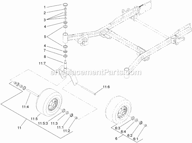 Caster And Wheel Assembly Diagram and Parts List for 74263CP 270000001-270999999 Toro Lawn Mower