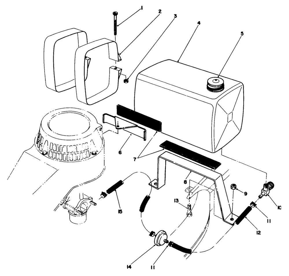 Gas Tank Assembly Diagram and Parts List for 22700C 8000001 - 8999999 Toro Lawn Mower