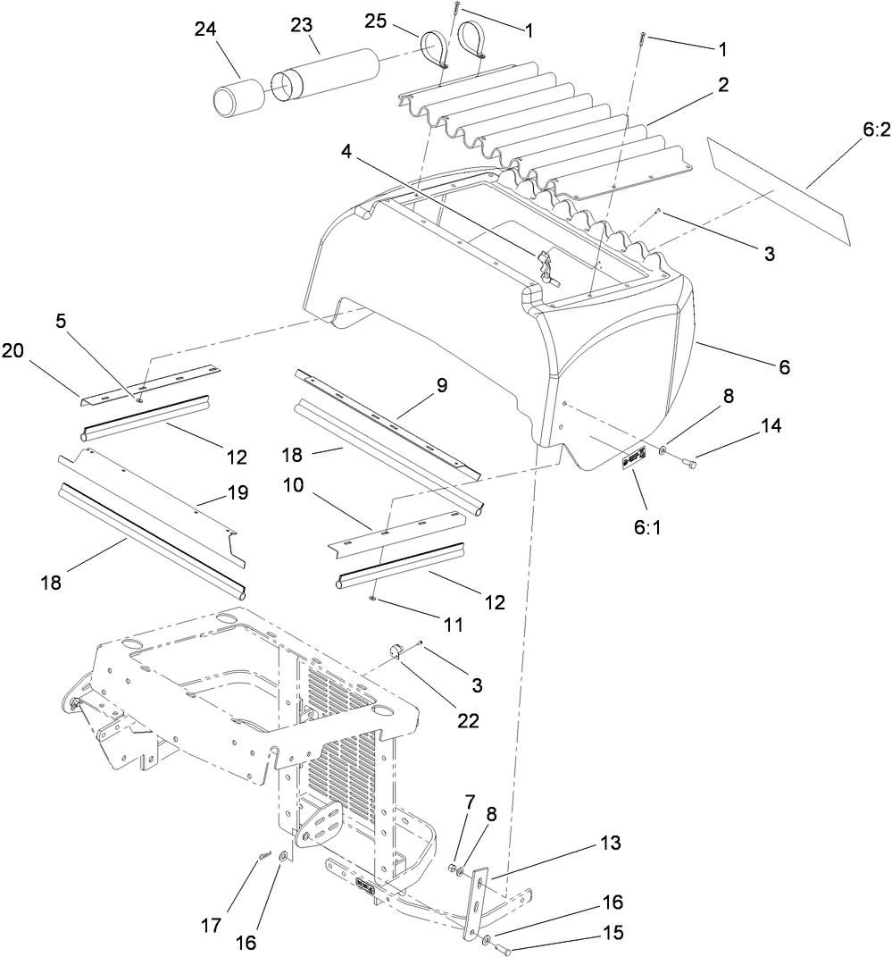 Hood Assembly Diagram and Parts List for 74264TE (310000001-310999999)(2010) Toro Lawn Mower