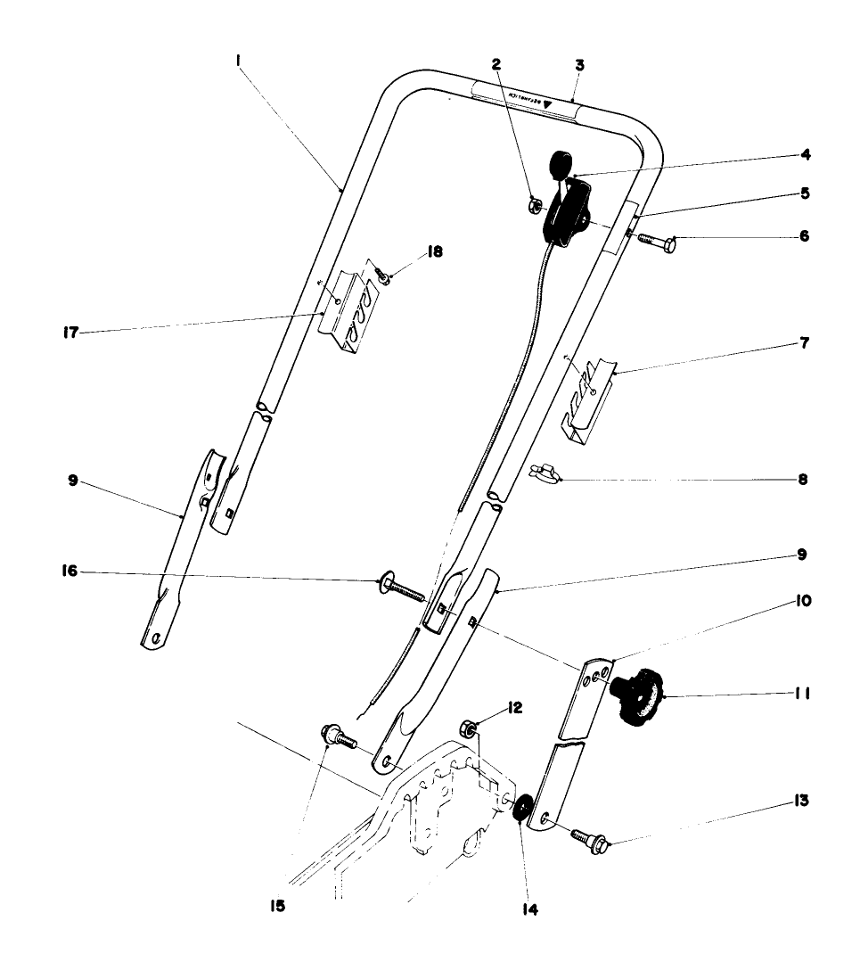 Handle Assembly Diagram and Parts List for 20758 1000001 - 1999999 Toro Lawn Mower