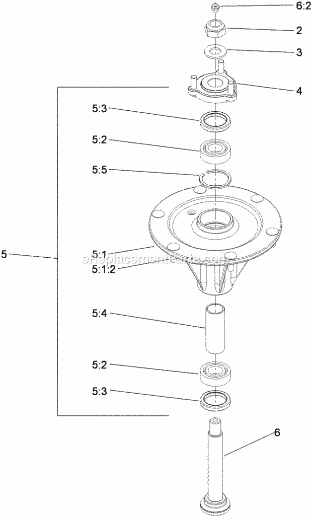 Spindle Assembly No. 117-6158 Diagram and Parts List for 74550 310000001-310999999 Toro Lawn Mower