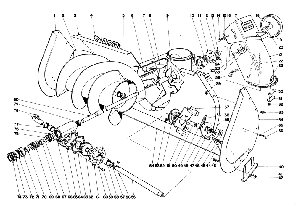 Housing And Auger Assembly Diagram and Parts List for 31600 0000001 - 0999999 Toro Snow Blower