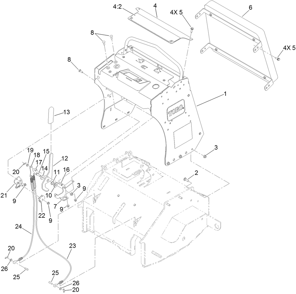 Control Tower And Brake Assembly Diagram and Parts List for 39517 400000000-999999999 Toro Aerator