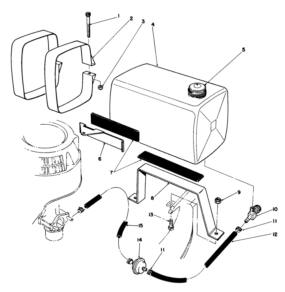 Gas Tank Assembly Diagram and Parts List for 22700 2000001 - 2999999 Toro Lawn Mower