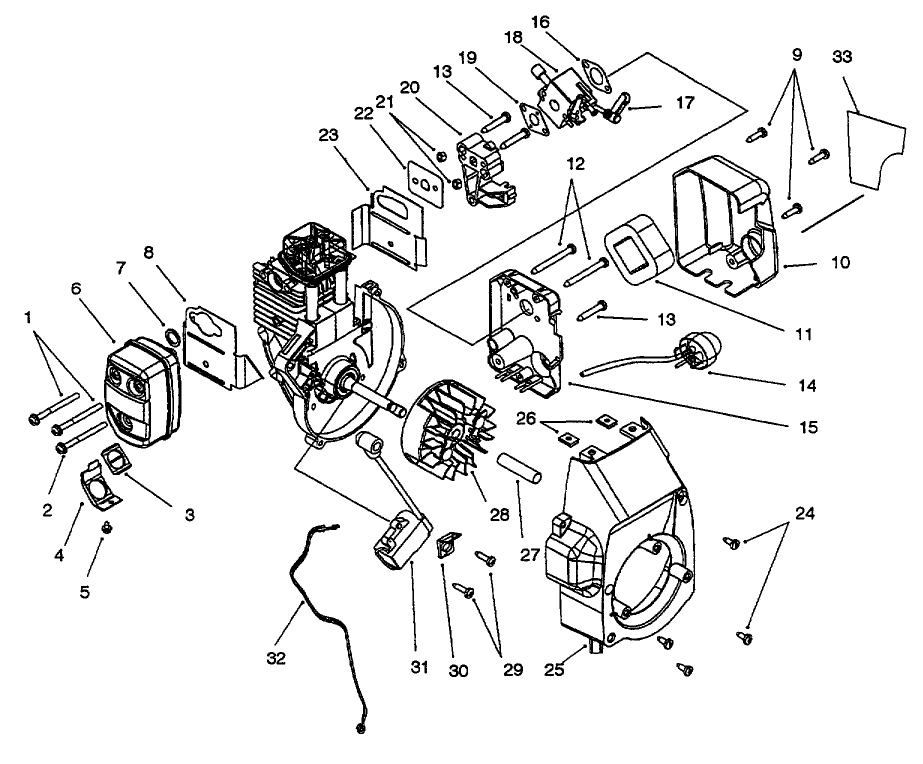Carburetor & Muffler Assemblies Diagram and Parts List for 51926 69000001 - 69999999 Toro Trimmer