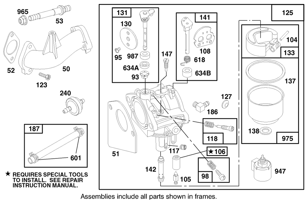 Engine Briggs & Stratton Model 28n707-0131-01 Diagram and Parts List for 71217 7900001 - 7999999 Toro Lawn Tractor