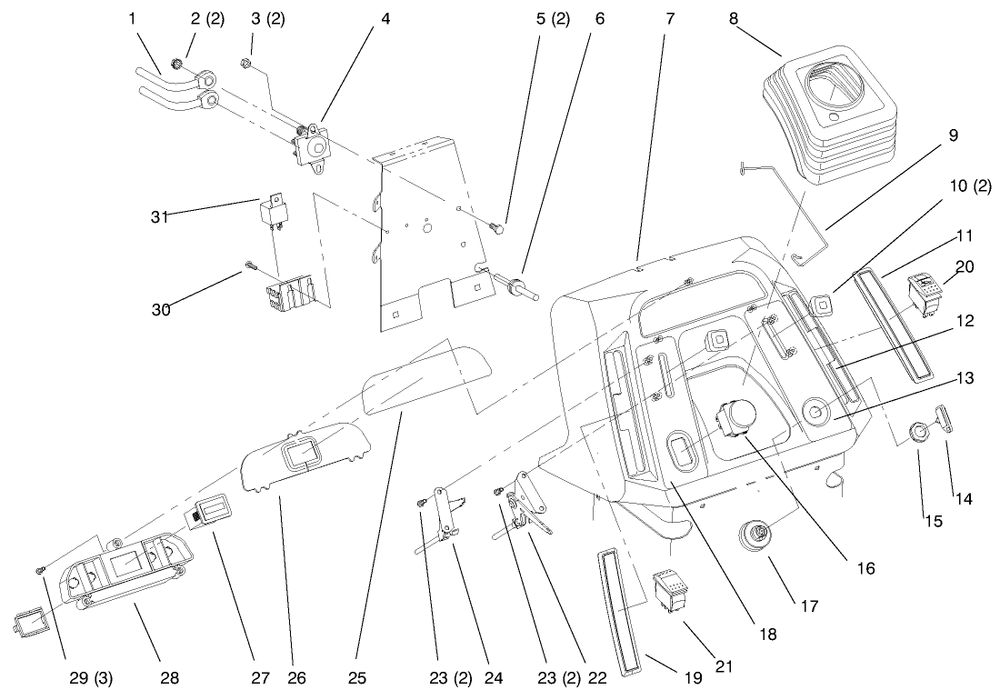 Dash Diagram and Parts List for 72102 7900001 - 7999999 Toro Lawn Tractor