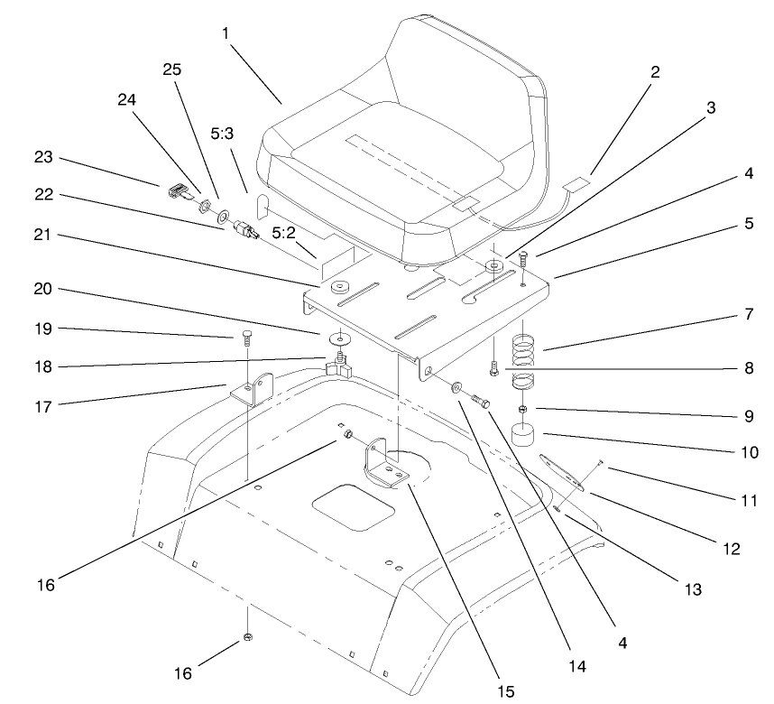 Seat Assembly Diagram and Parts List for 72115 9900001 - 9999999 Toro Lawn Tractor