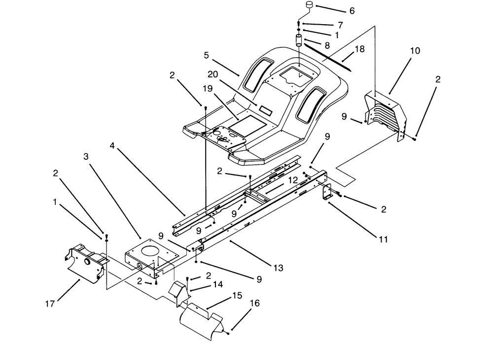 Frame Assembly Diagram and Parts List for 71182 5910001 - 5999999 Toro Lawn Tractor