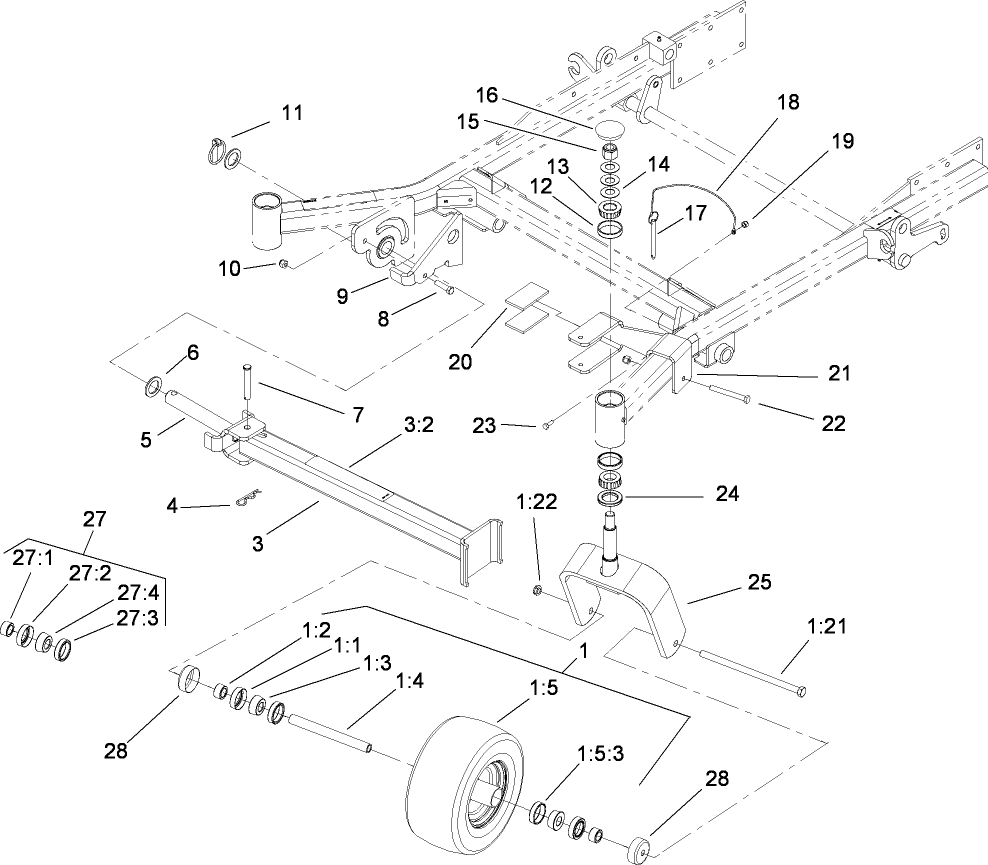 Caster Wheel And Z Stand Assembly Diagram and Parts List for 74268CP (280000001-280999999)(2008) Toro Lawn Mower